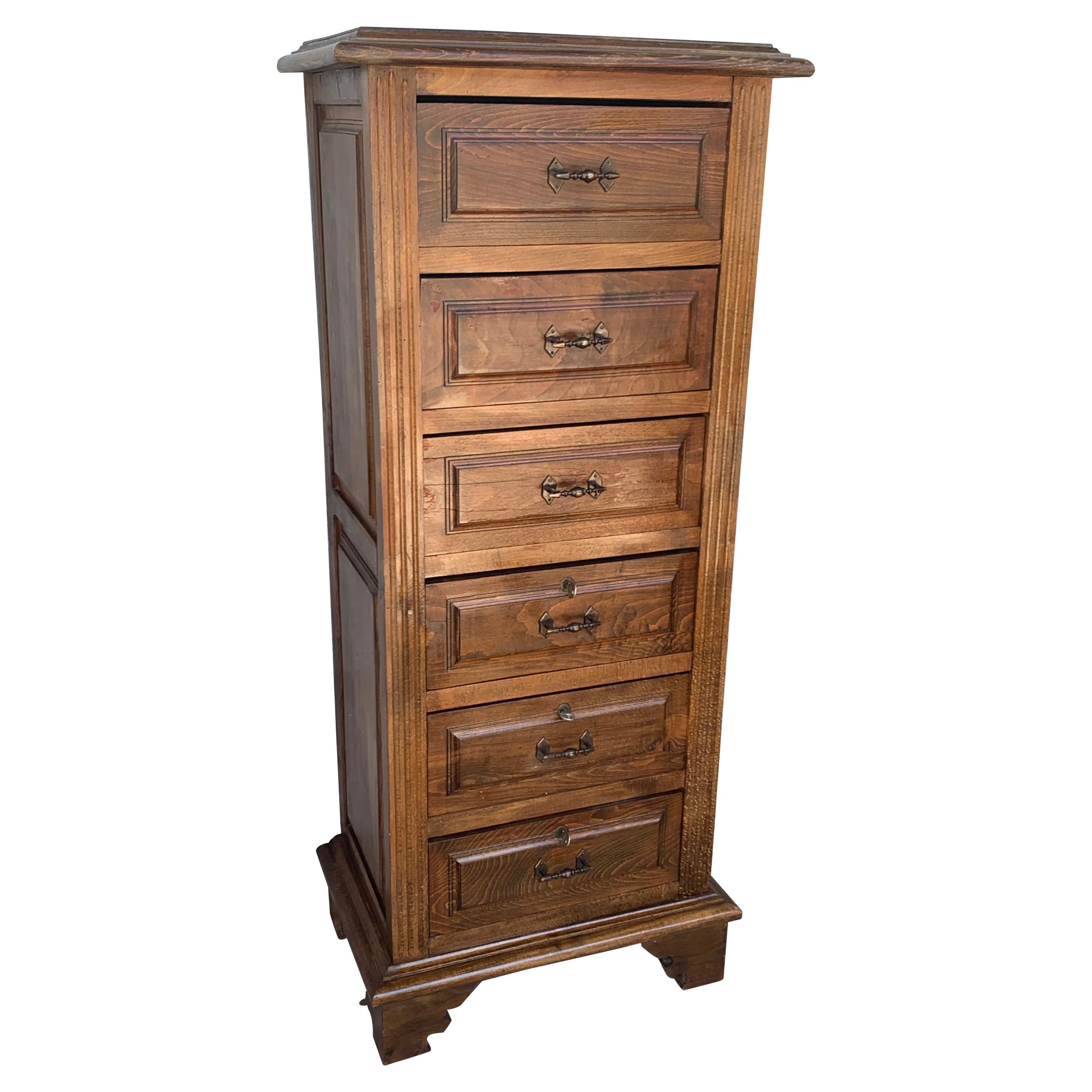 20th Century Spanish Carved Pine Tuscan Six Drawers Chiiffonier with Locks For Sale