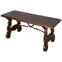 20th Century Spanish Carved Table with Iron Stretchers 