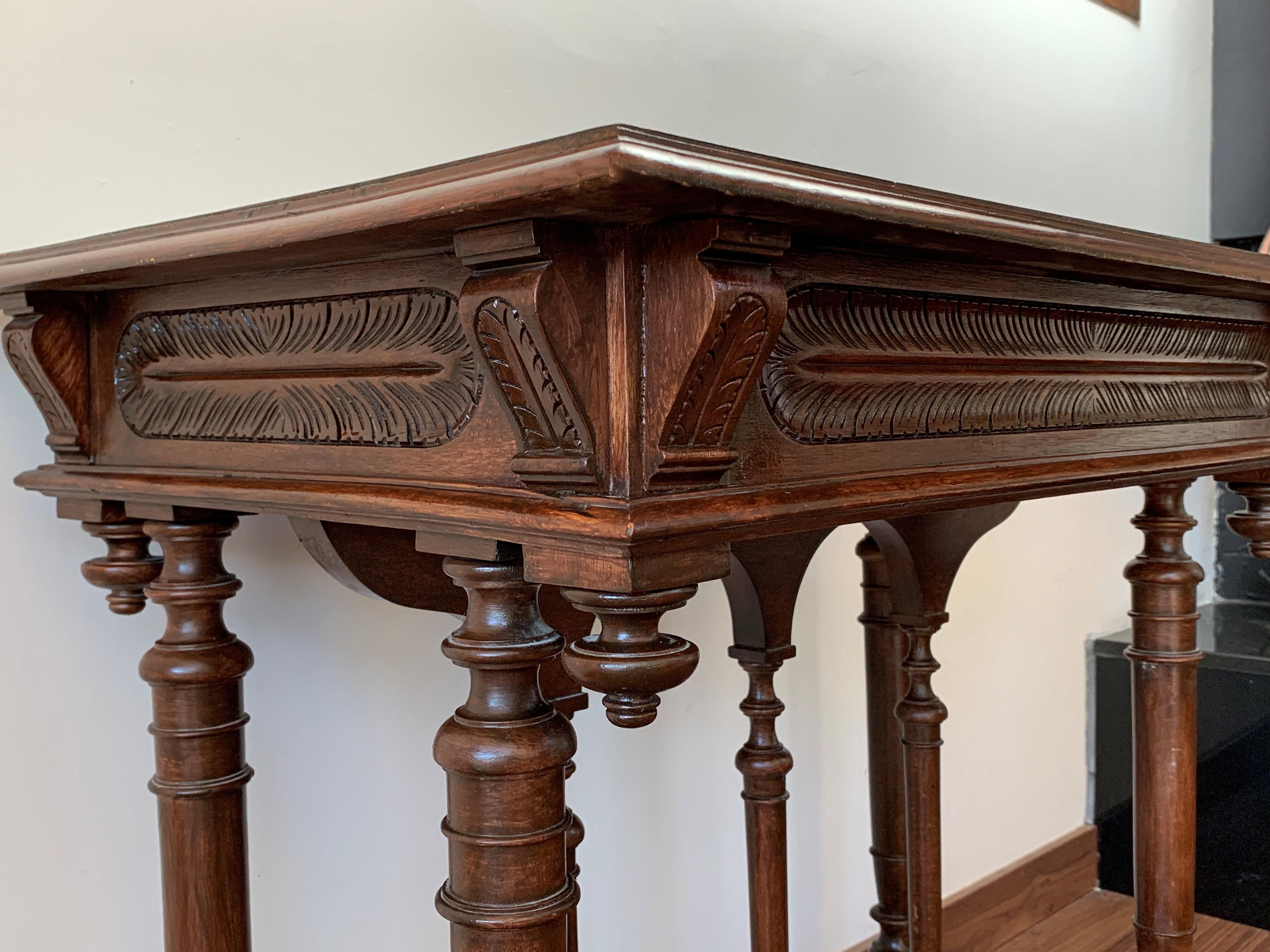 20th Century Spanish Carved Table with Wood Stretchers and Drawer 11