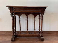 20th Century Spanish Carved Table with Wood Stretchers and Drawer