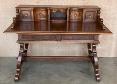 20th Century Spanish Carved Walnut House Desk with Lyre Legs