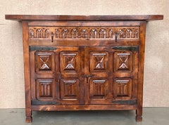 20th Century Spanish Carved Walnut Tuscan Credenza or Buffet with One-Drawer