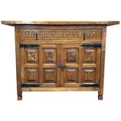 20th Century Spanish Carved Walnut Tuscan Credenza or Buffet with One-Drawer