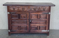 20th Century Spanish Carved Walnut Tuscan Credenza or Buffet with Two Drawers