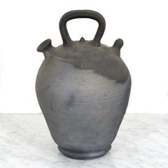20th Century Spanish Catalan Black Clay Botijo or Water Jug from Verdu, Signed