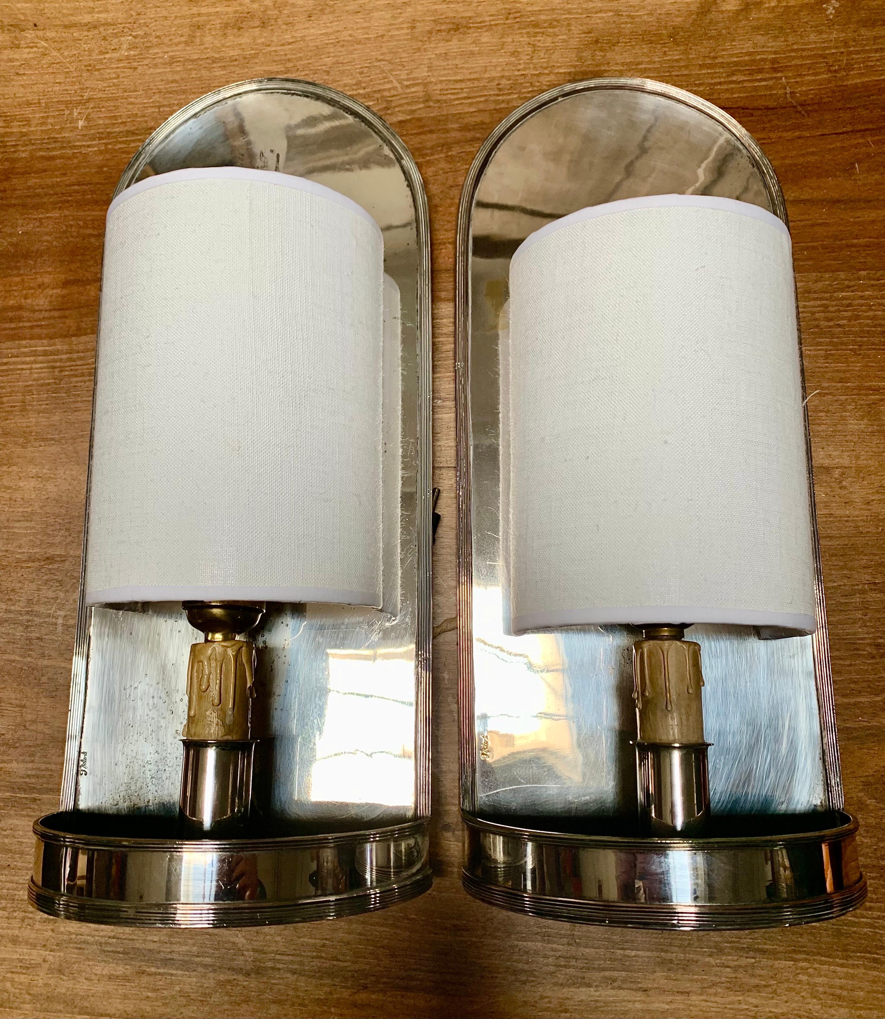 Mid-Century Modern 20th Century Spanish Century Vintage Silver Metal Wall Light Sconces by Valenti For Sale