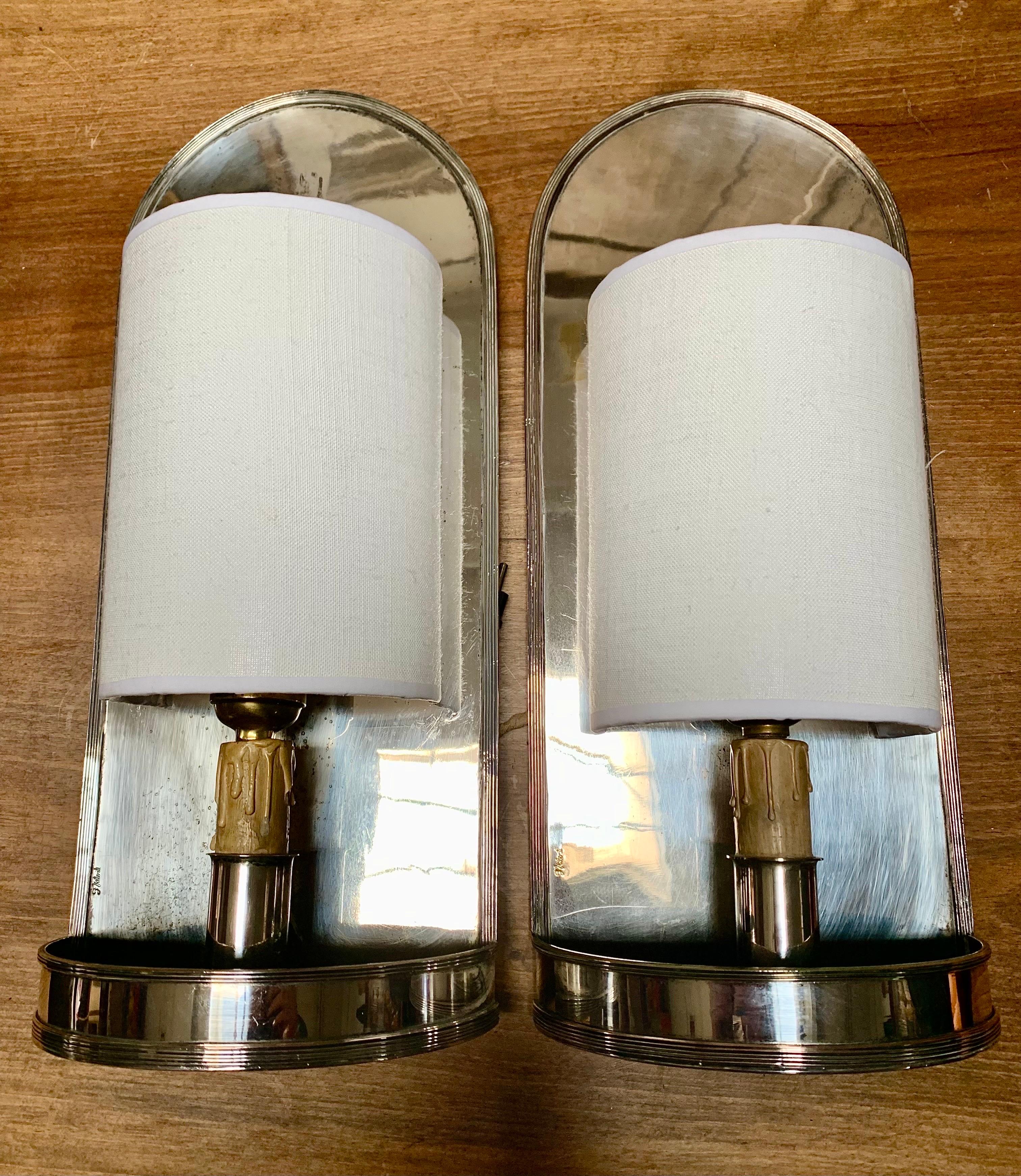 Mid-Century Modern 20th Century Spanish Century Vintage Silver Metal Wall Light Sconces by Valenti