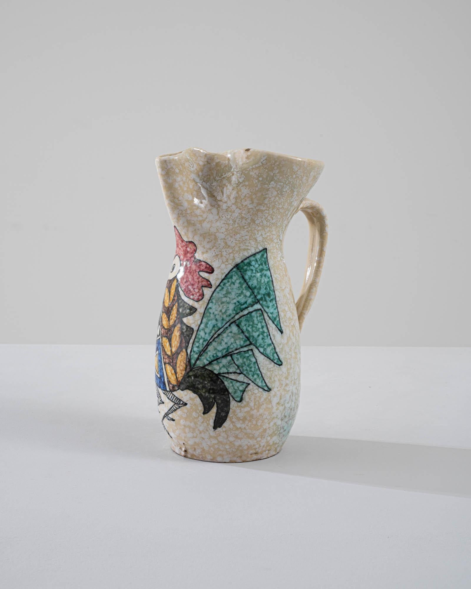 Playful, idiosyncratic and unique, this vintage pottery jug was produced in the atelier of Pabo Sanguino, an artist known equally for his Modernist paintings and his ceramic work. Made in the 20th century, the jug showcases two of Sanguino’s most