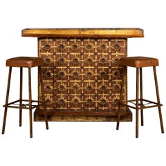 20th Century Spanish Cocktail Bar and Pair of Matching Stools, circa 1970