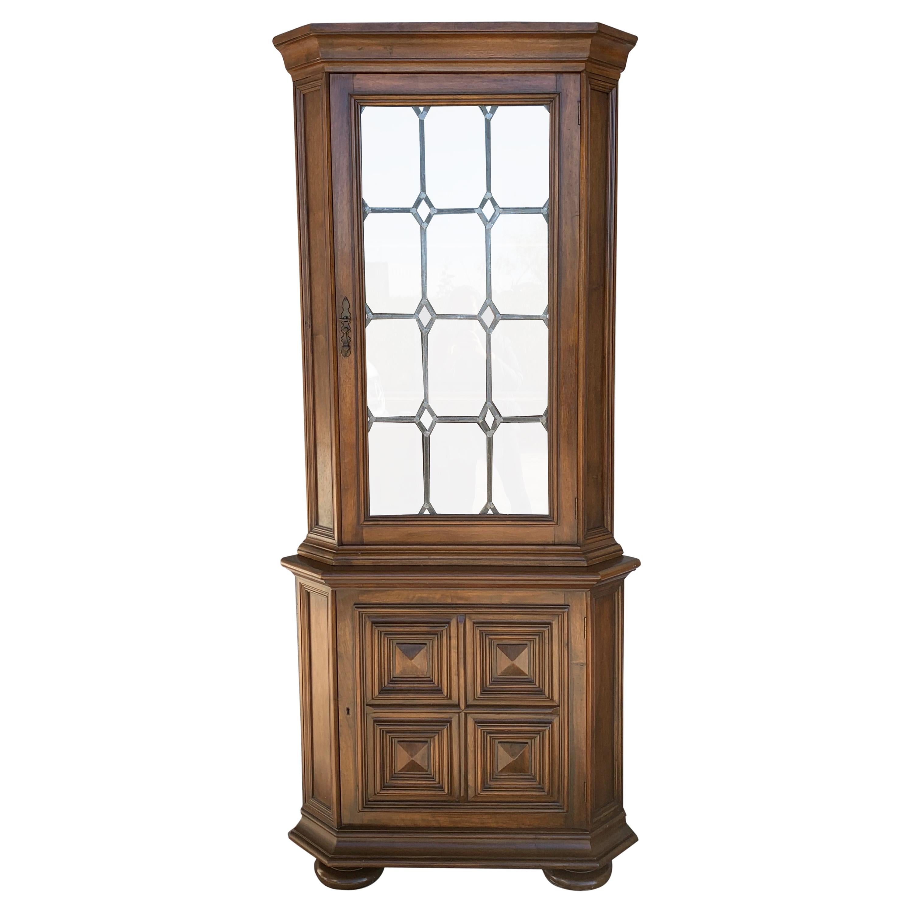 20th Century Spanish Colonial Corner Vitrine with Lead Solders in Glass For Sale