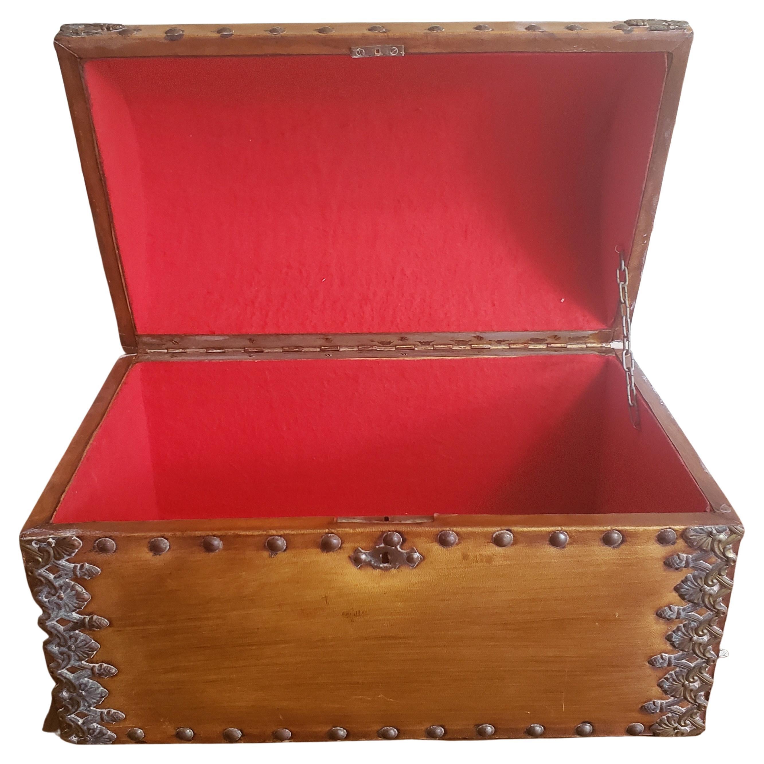 Other 20th Century Spanish Colonial Style  Ornate Leather & Nail Heads Document Chest For Sale