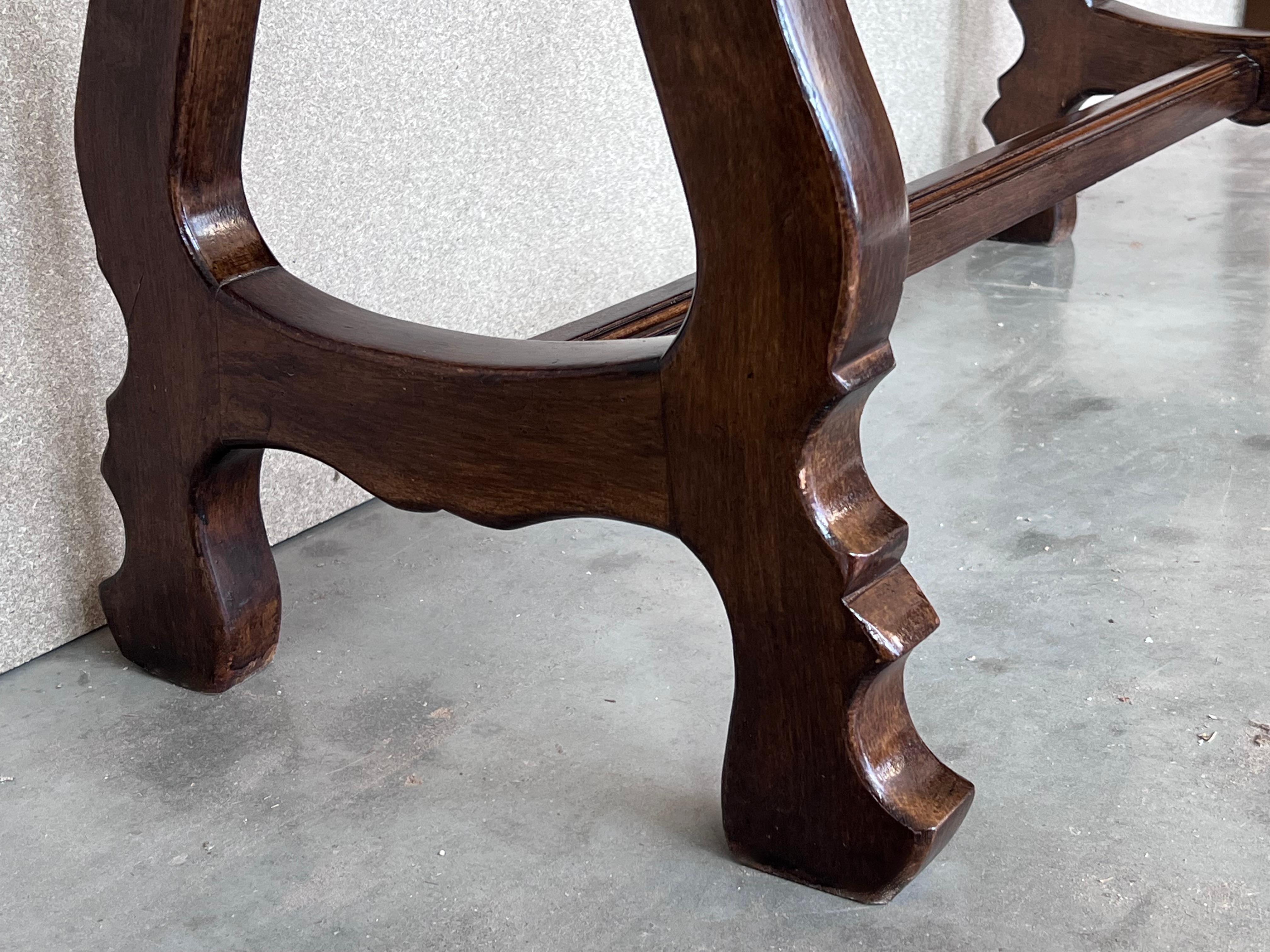 20th Century Spanish Console Fold Out Farm Table with Iron Stretcher 9
