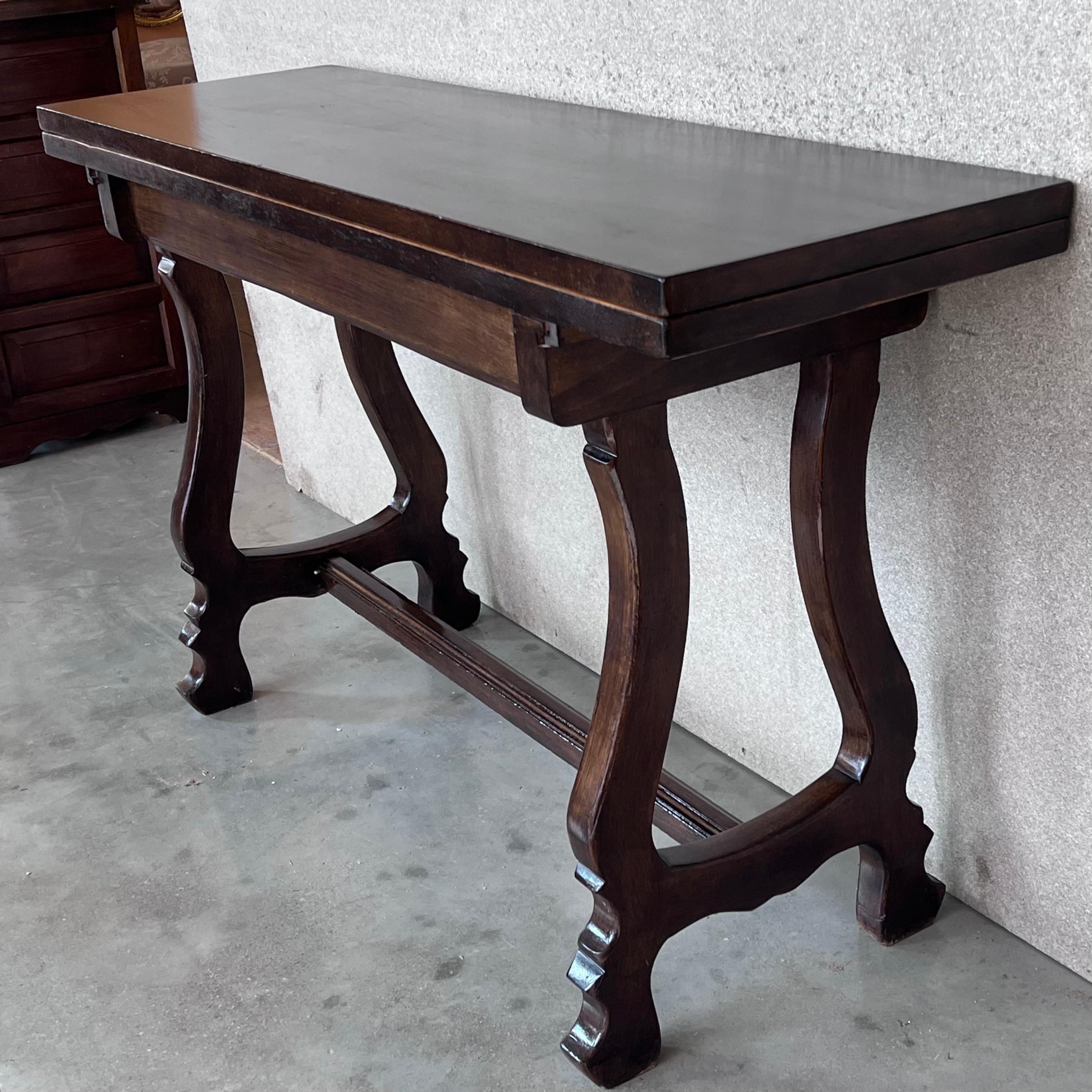 20th Century Spanish Console Fold Out Farm Table with Iron Stretcher 2