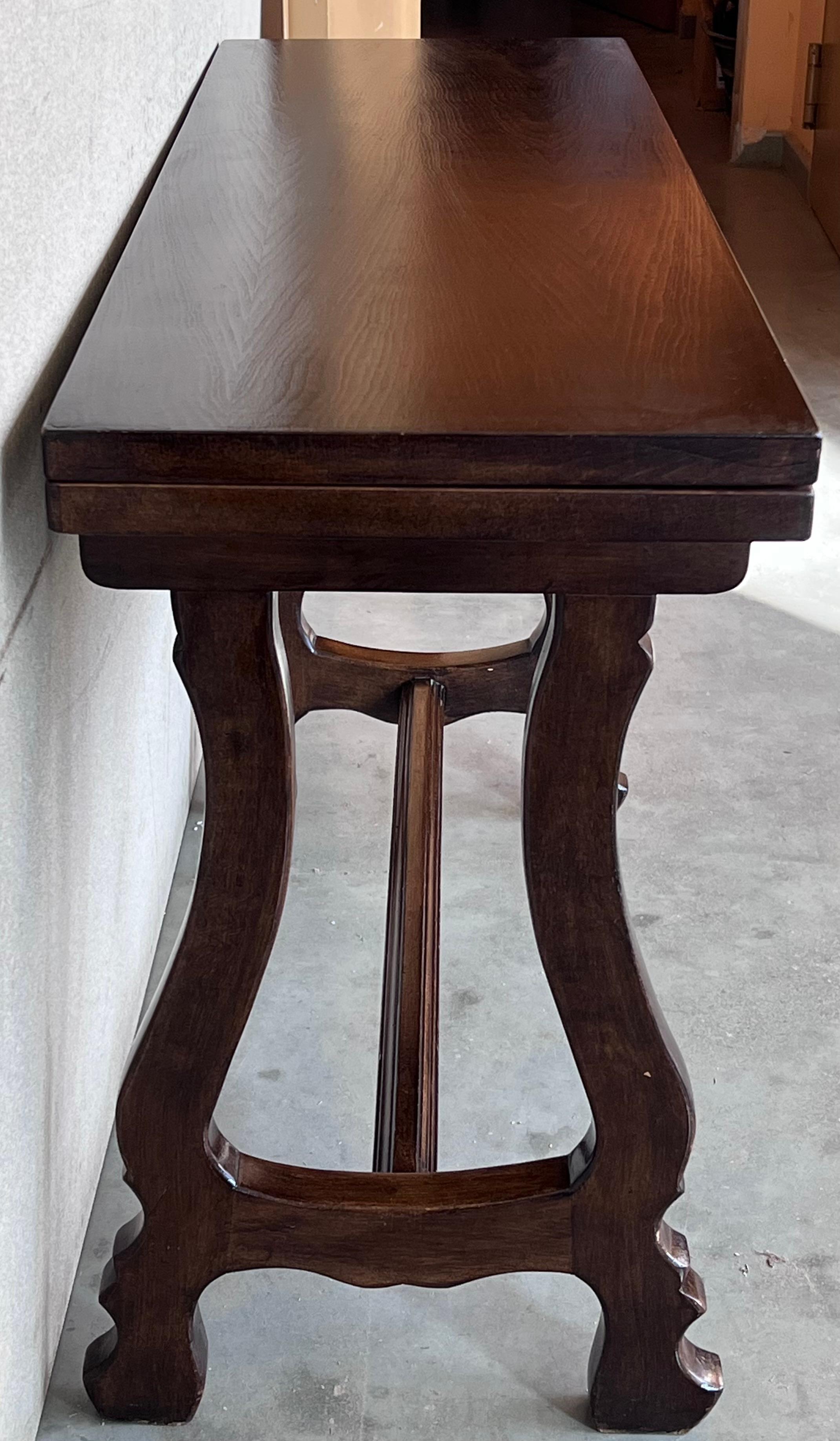 20th Century Spanish Console Fold Out Farm Table with Iron Stretcher 3