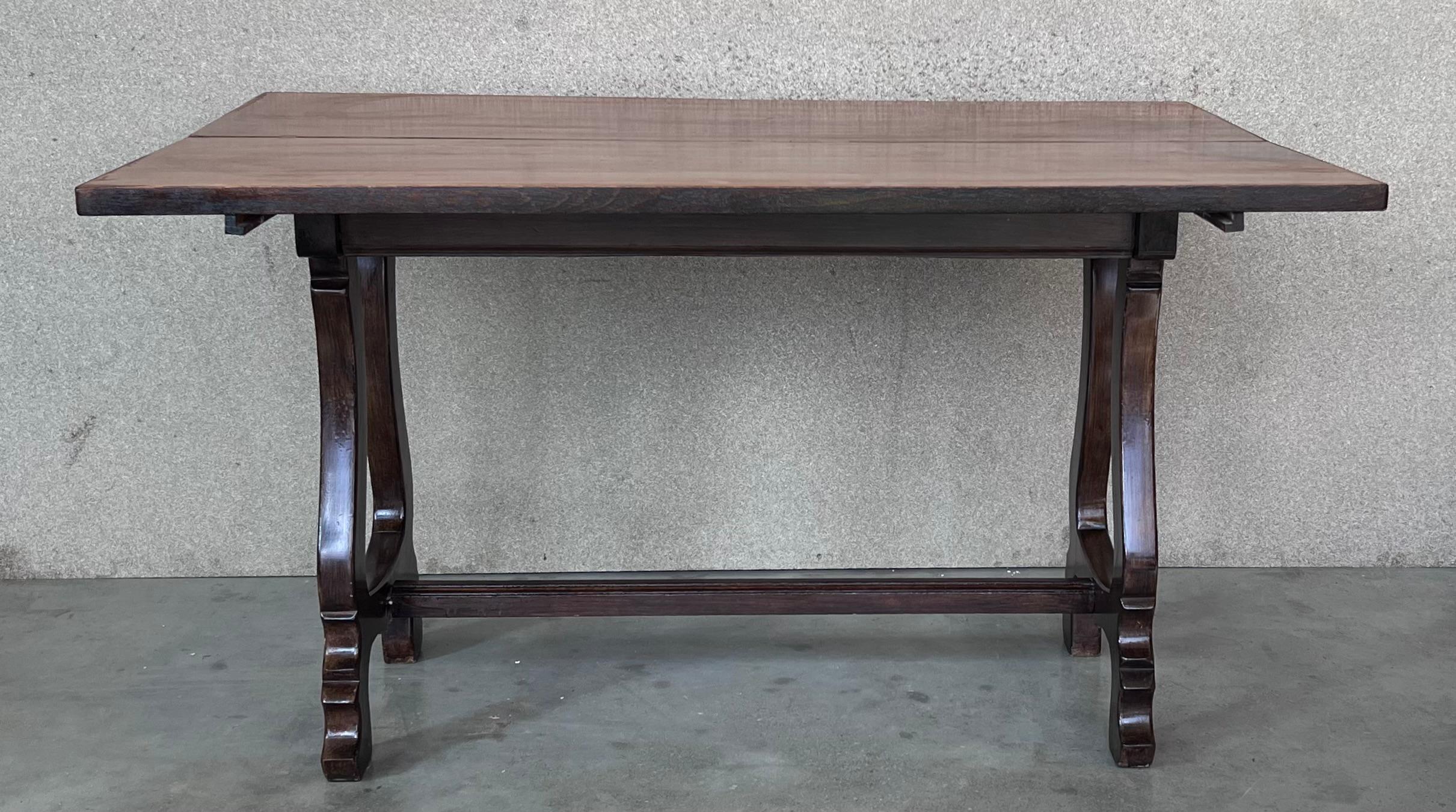 20th Century Spanish Console Fold Out Farm Table with Iron Stretcher 4