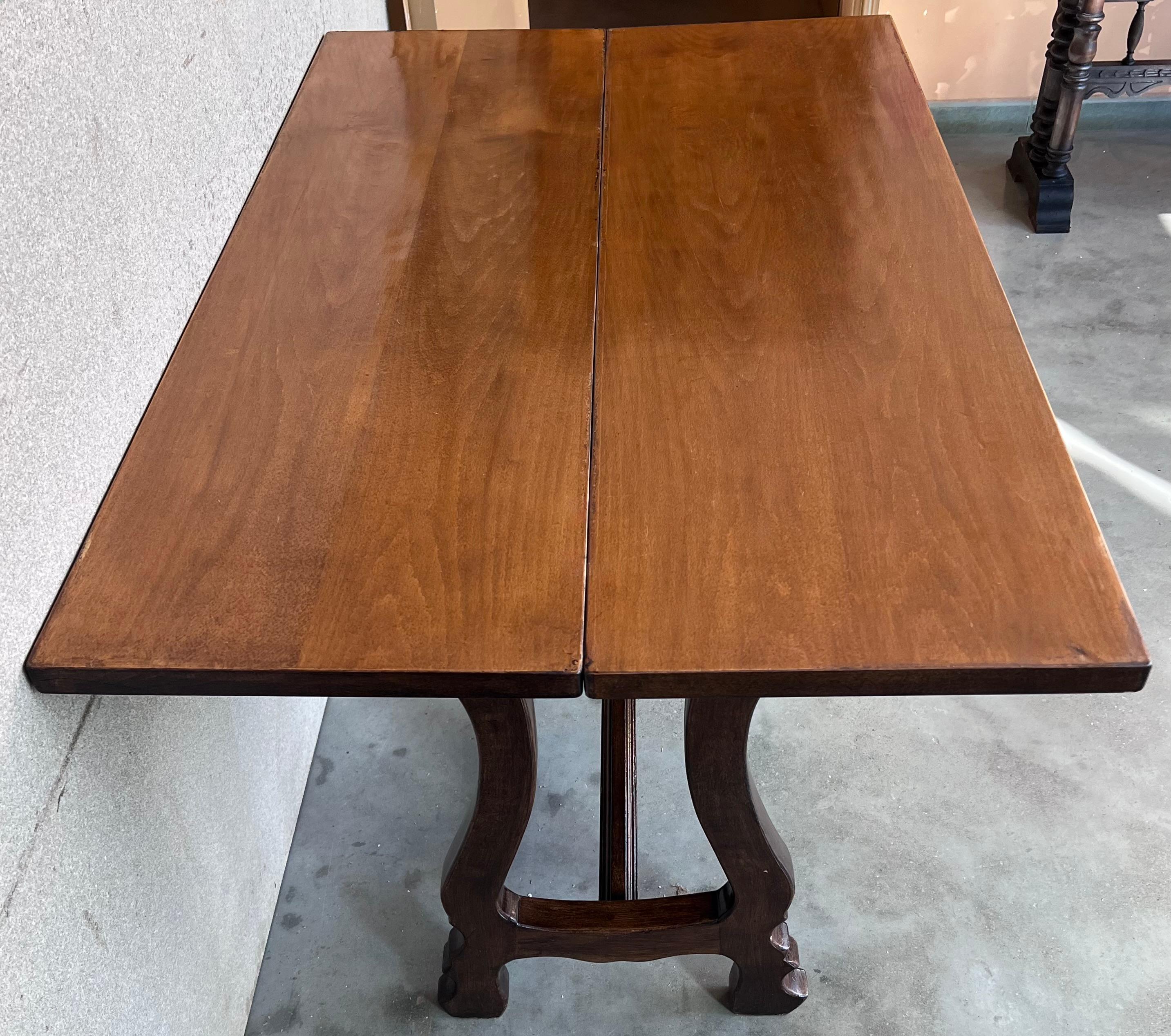 20th Century Spanish Console Fold Out Farm Table with Iron Stretcher 5