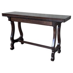 20th Century Spanish Console Fold Out Farm Table with Iron Stretcher