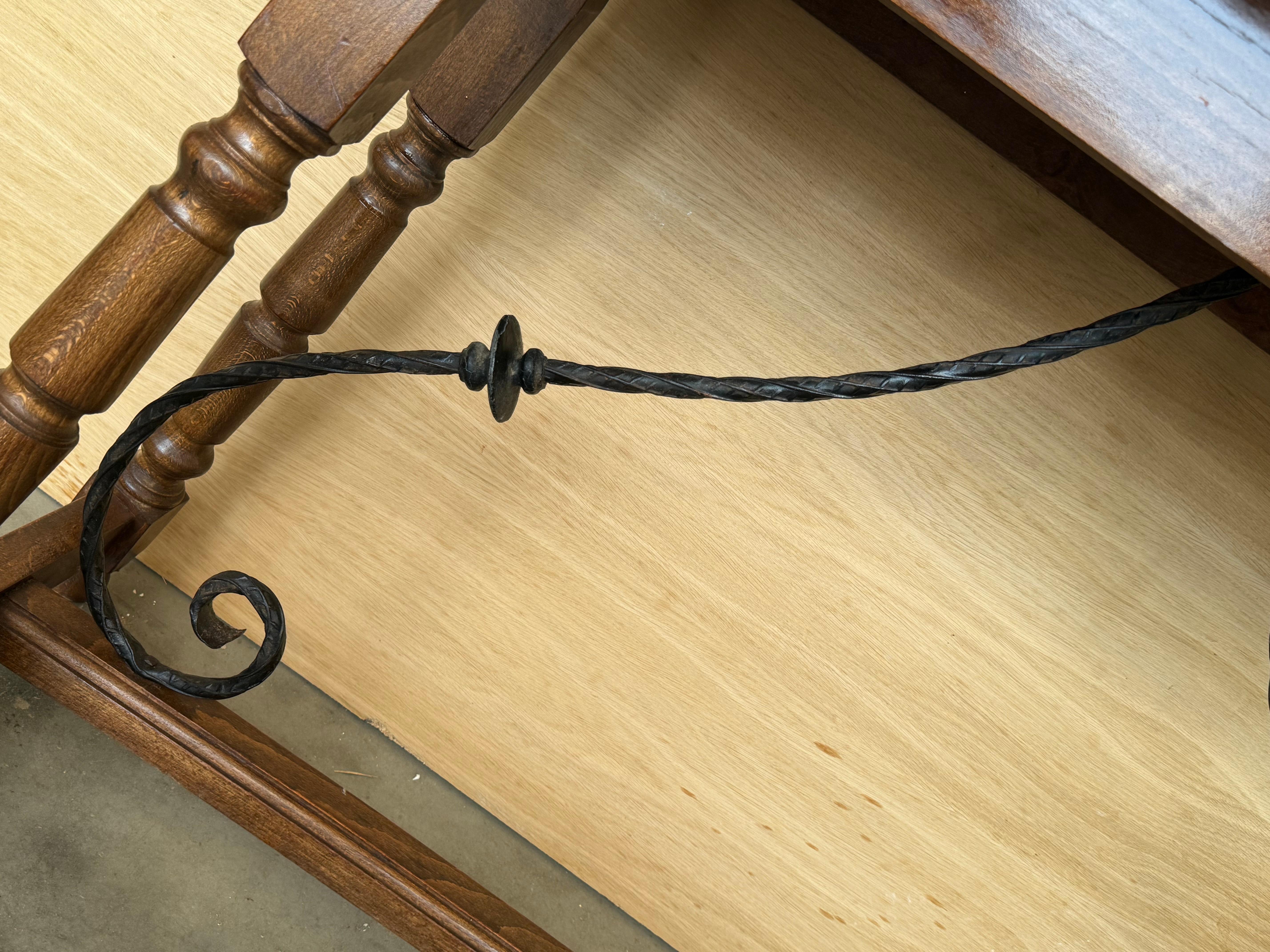 20th Century Spanish Console Fold Out Farm Table with Wood Stretcher For Sale 7