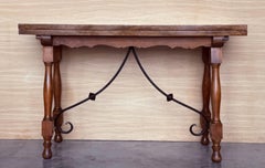 20th Century Spanish Console Fold Out Farm Table with Wood Stretcher