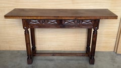 20th Century Spanish Console Fold Out Farm Table with Wood Stretcher