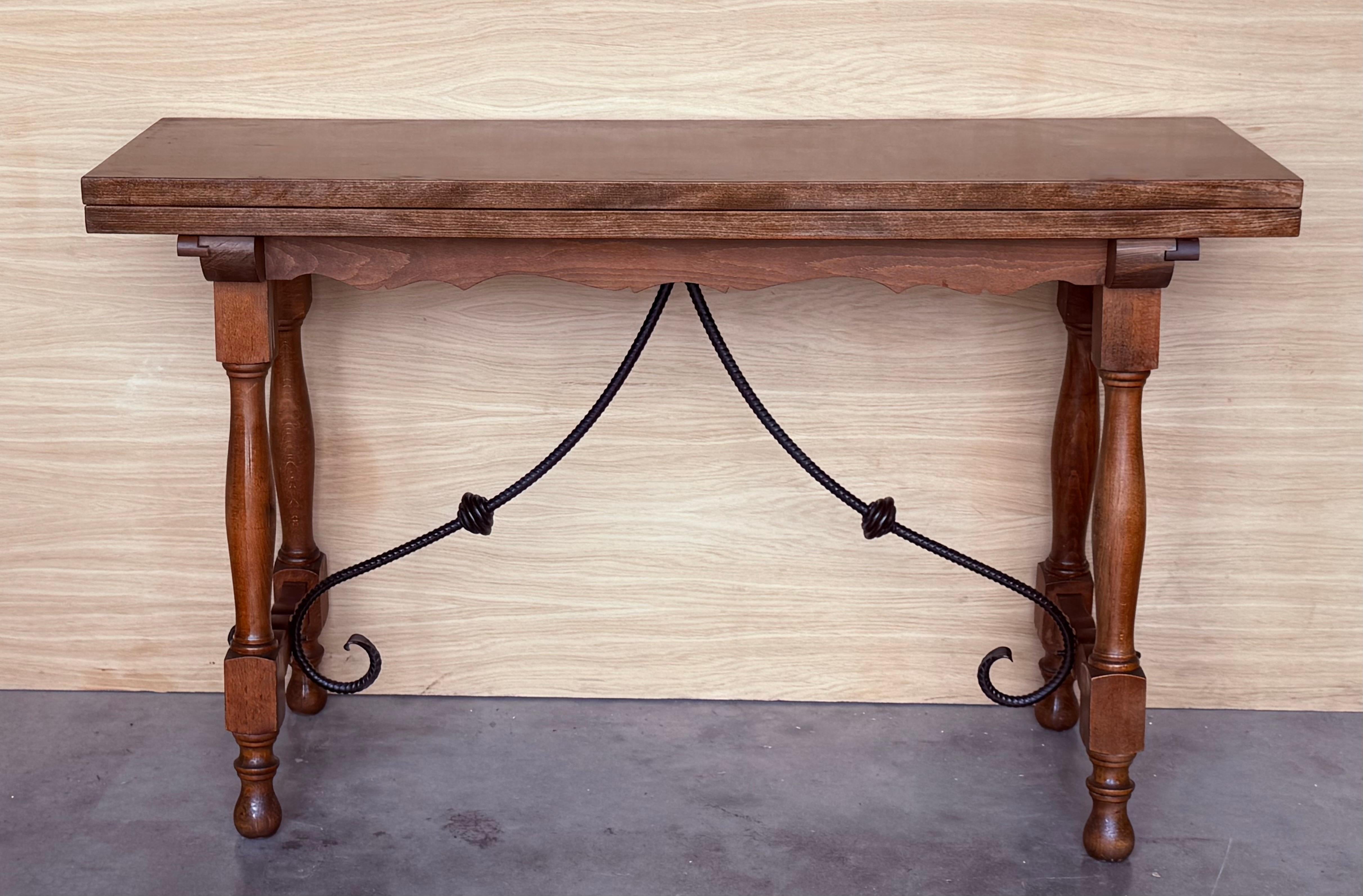 Spanish Colonial 20th Century Spanish Console Fold Out Farm Table with Wood Stretcher For Sale