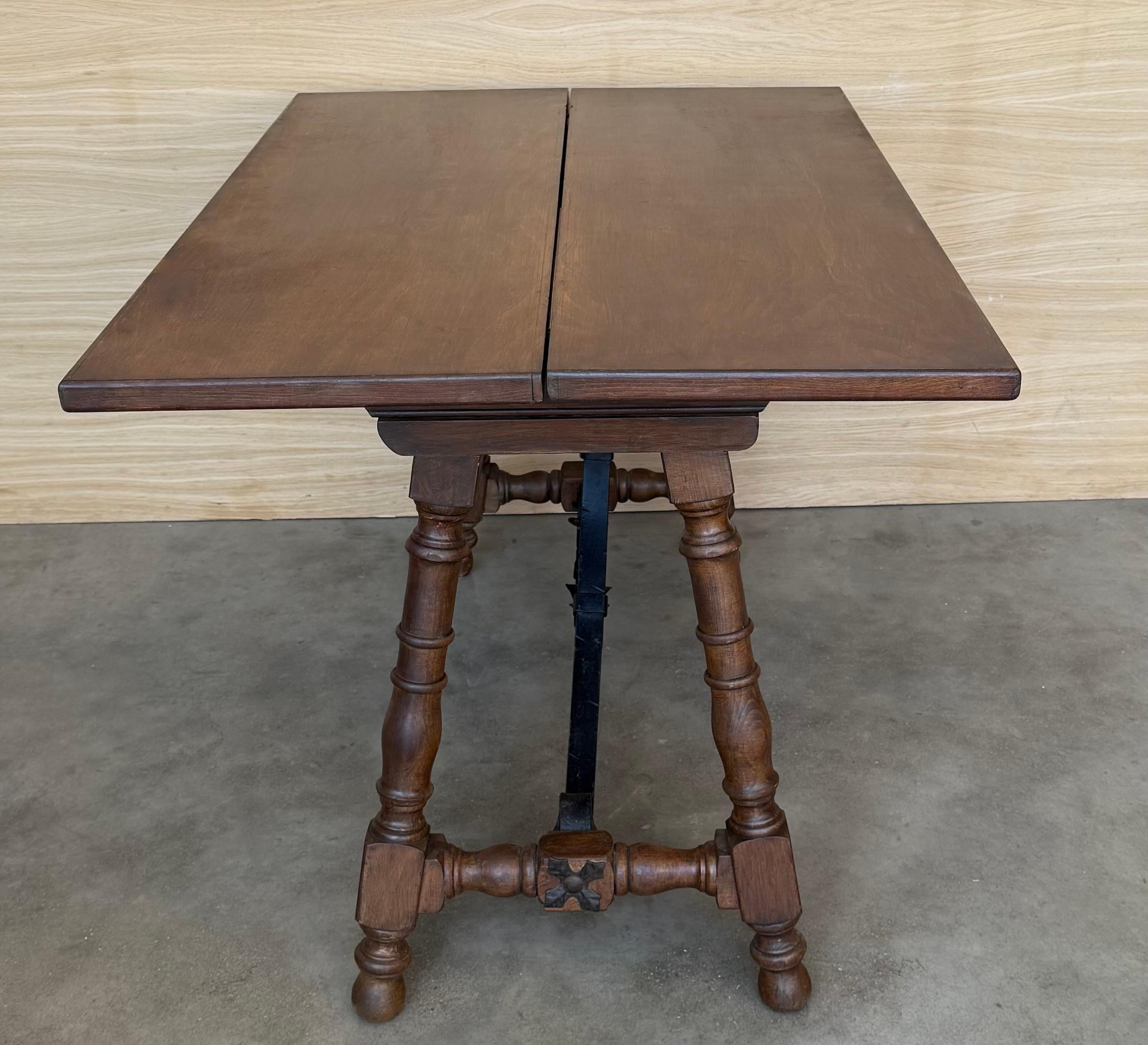 Spanish Colonial 20th Century Spanish Console Fold Out Farm Table with Wood Stretcher For Sale