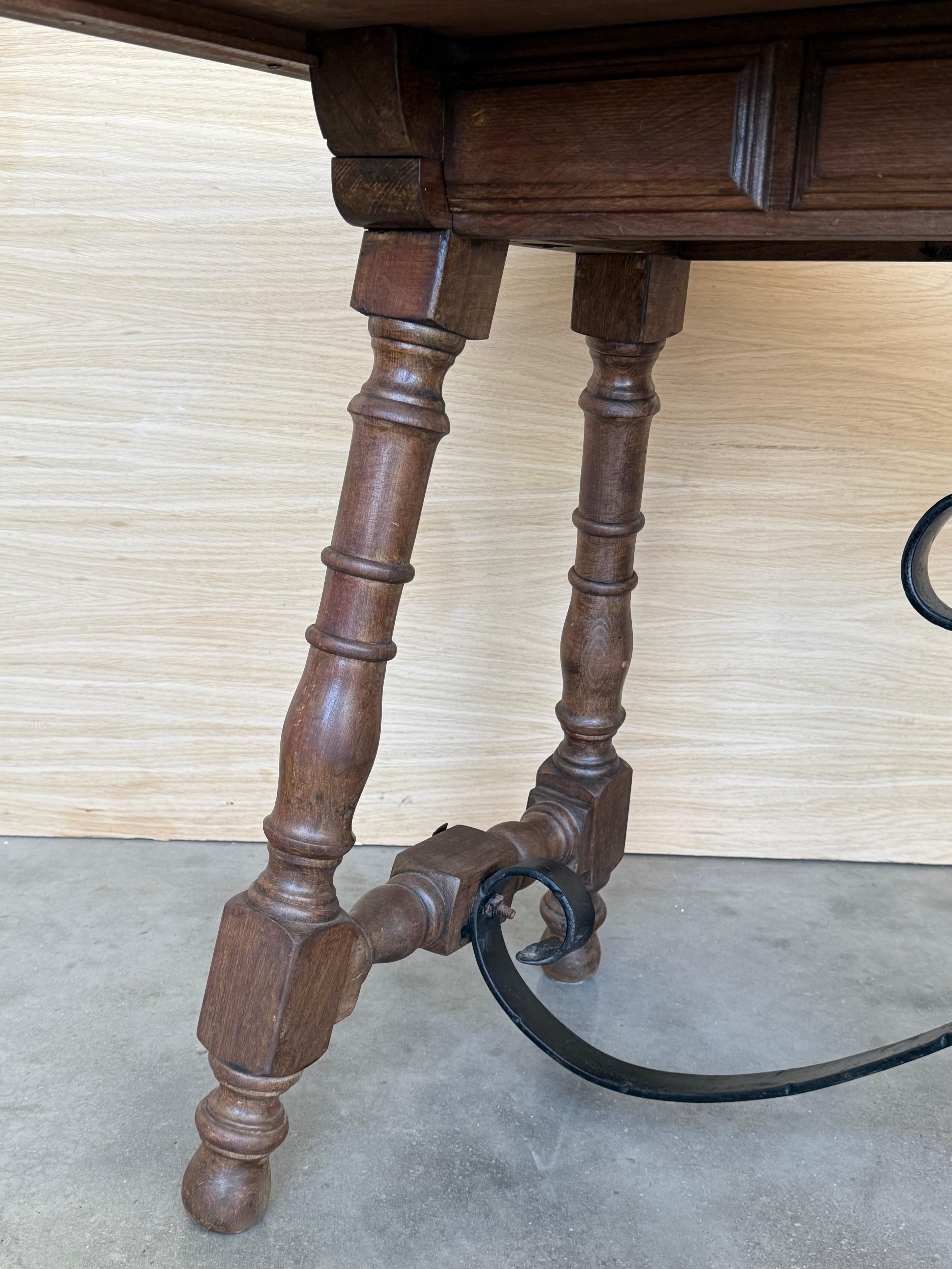 20th Century Spanish Console Fold Out Farm Table with Wood Stretcher For Sale 3