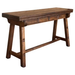 20th Century Spanish Console Fold Out Farm Table with Wood Stretcher