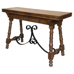 20th Century Spanish Console Fold Out Farm Table with Wood Stretcher