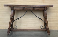 20th Century Spanish Console Fold Out Farm Table with Wood Stretcher