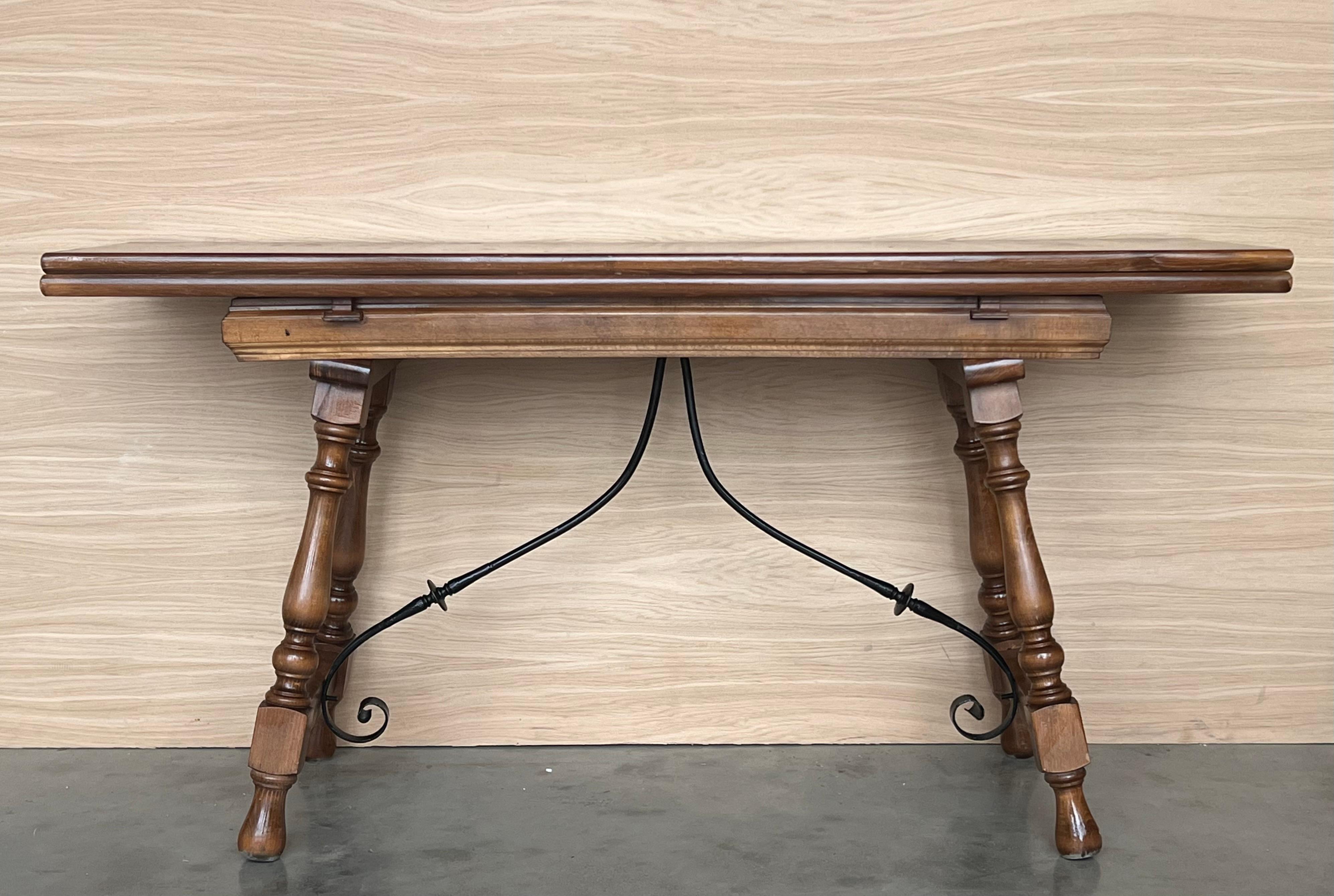 Spanish Colonial 20th Century Spanish Console Fold Out Table with Iron Stretcher  For Sale