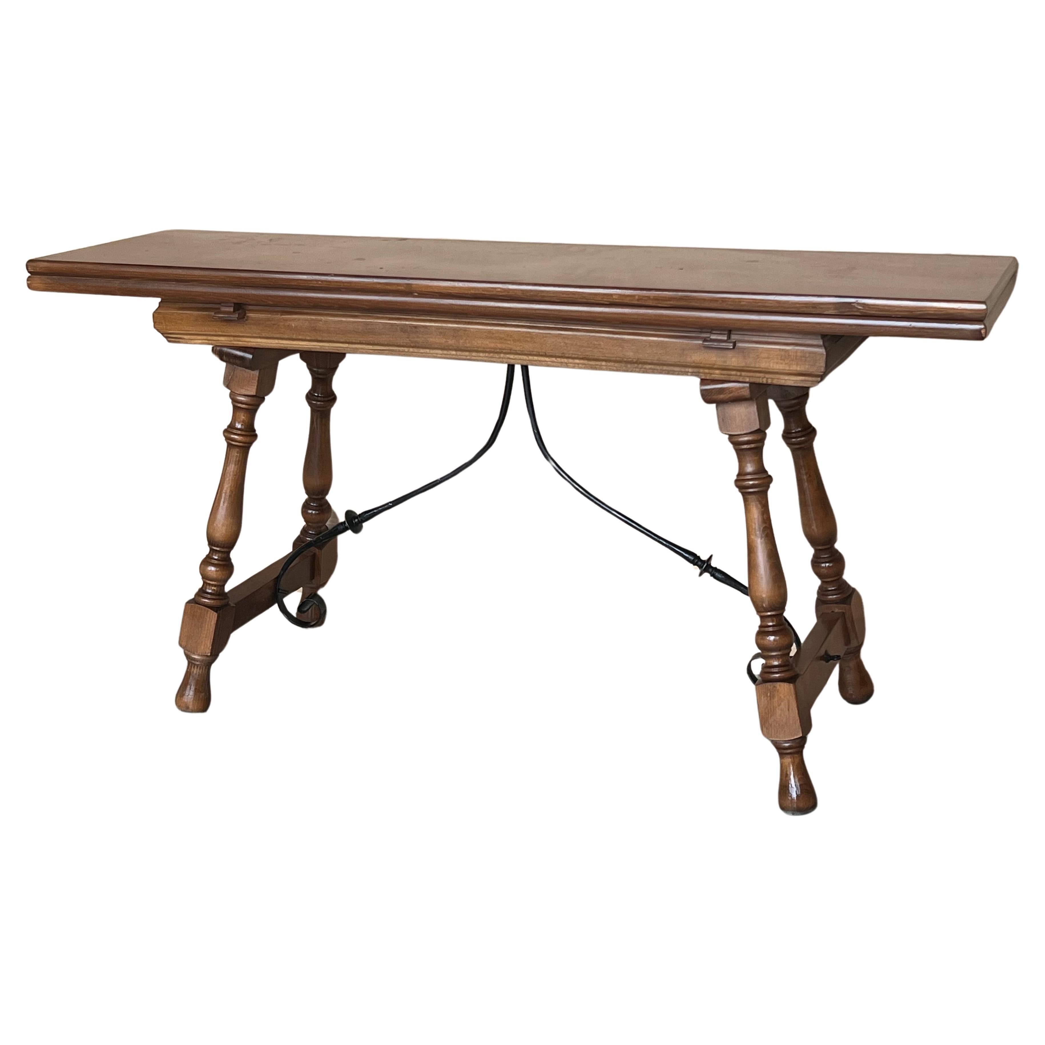 20th Century Spanish Console Fold Out Table with Iron Stretcher  For Sale