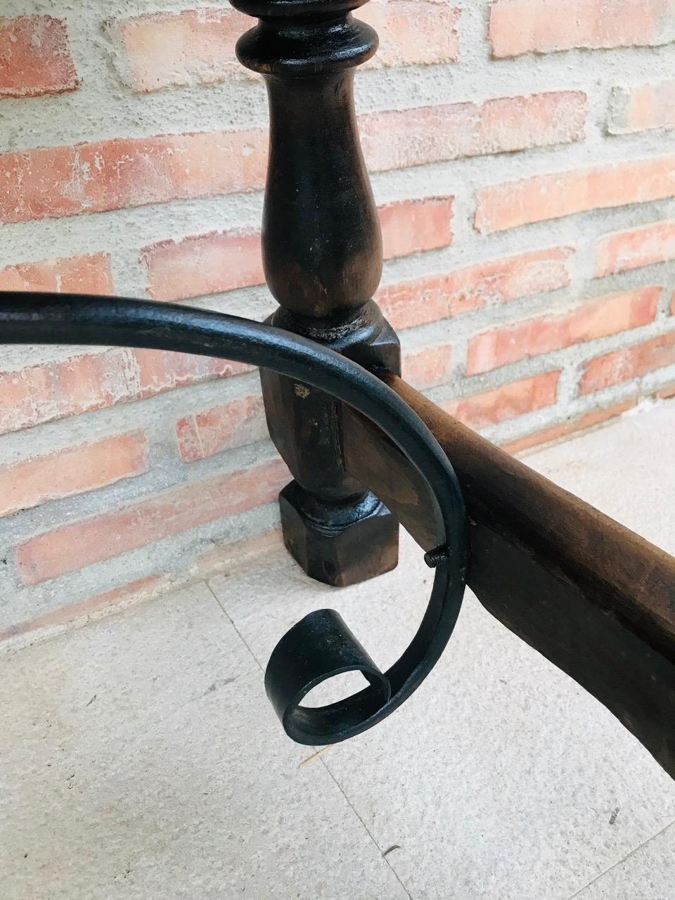 20th Century Spanish Console Fold Out Table with Iron Stretcher & Three Drawers 13