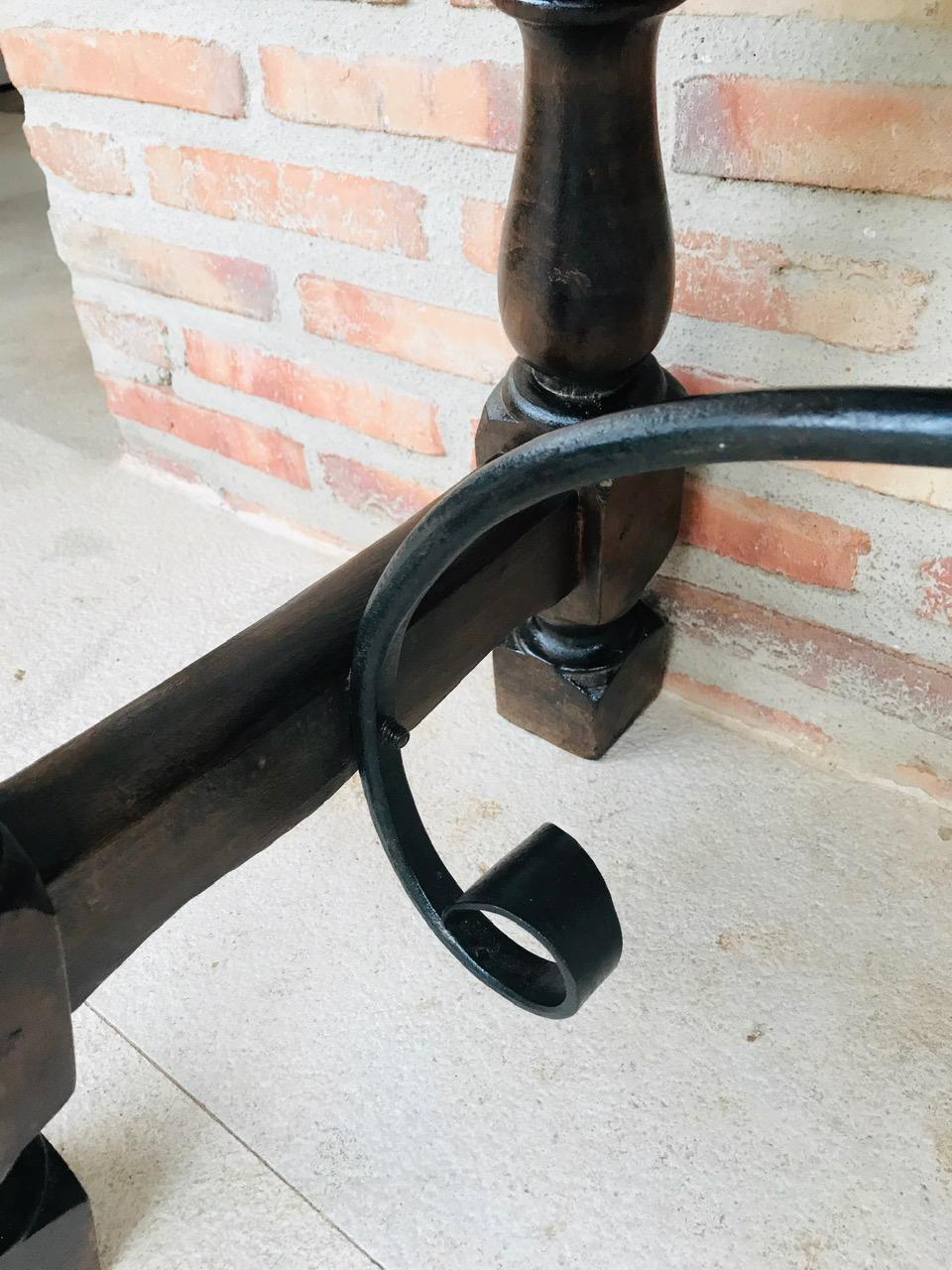 20th Century Spanish Console Fold Out Table with Iron Stretcher & Three Drawers 14