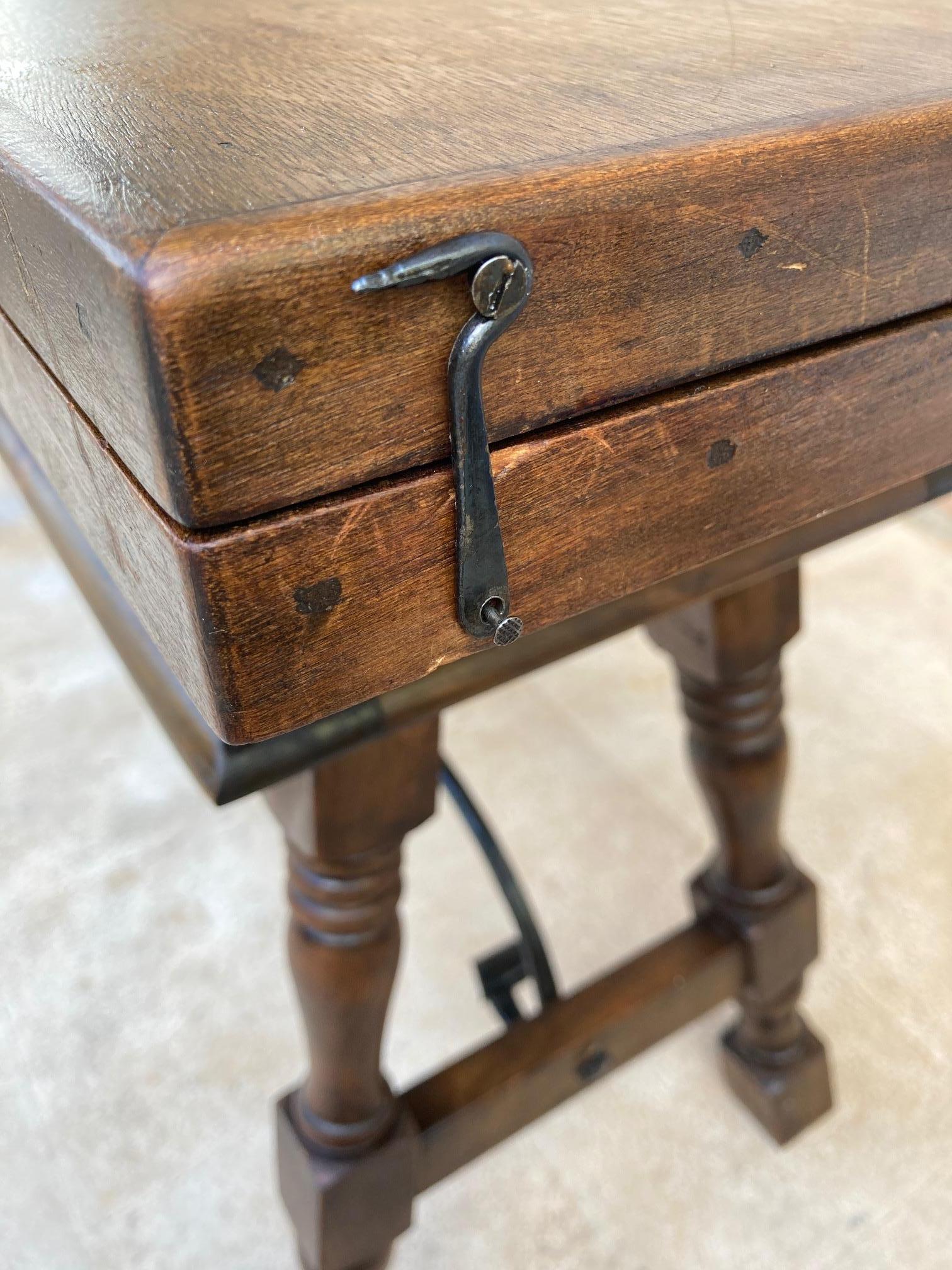 20th Century Spanish Console Folding Table with Iron Stretcher and Three Drawers 8