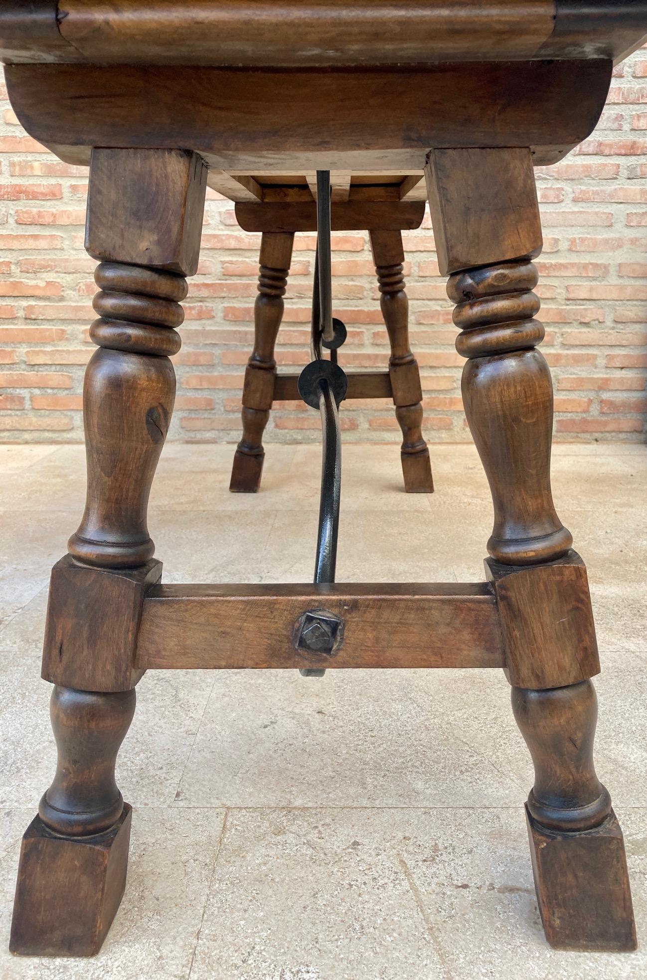 20th Century Spanish Console Folding Table with Iron Stretcher and Three Drawers 10