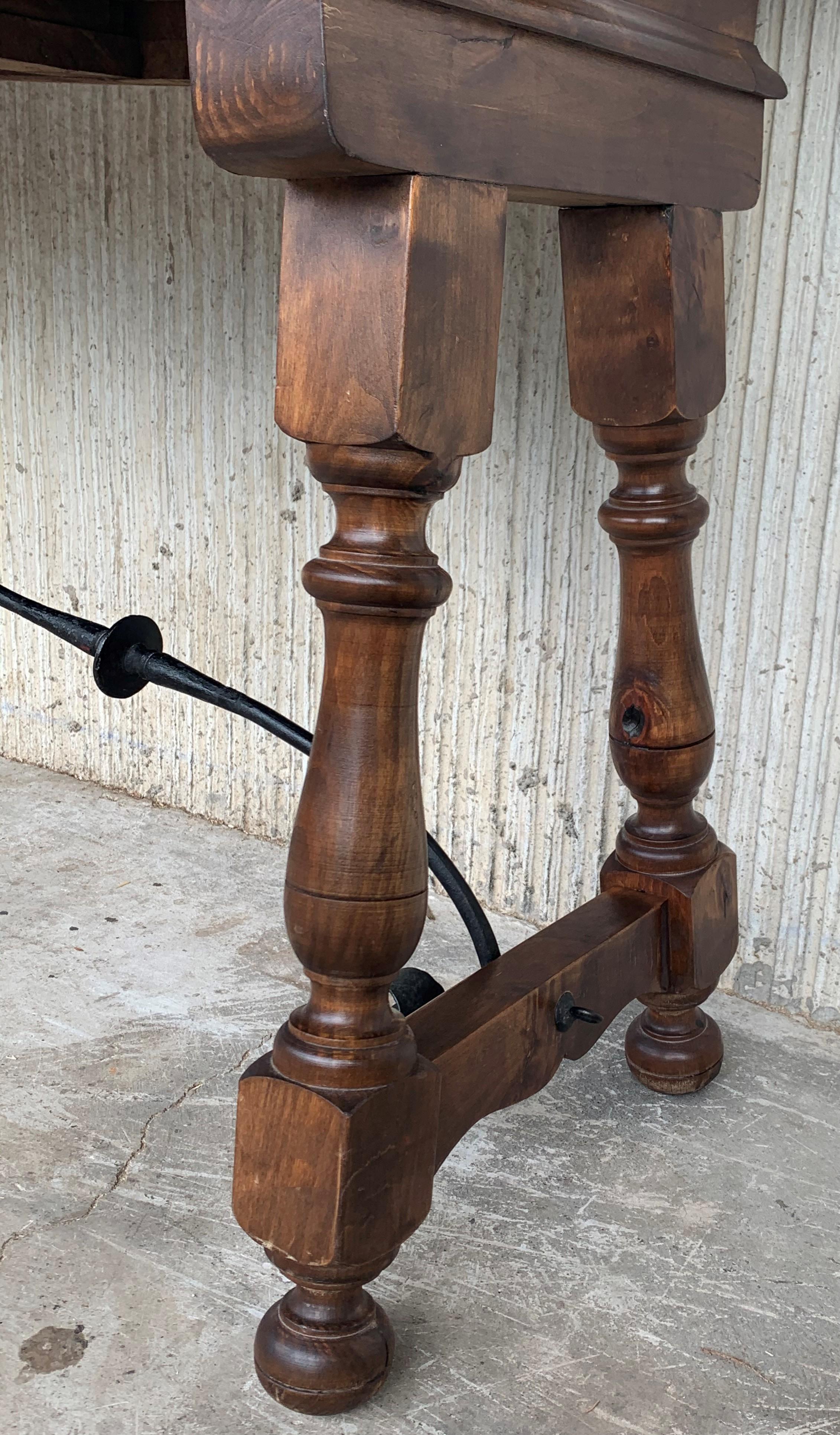 20th Century Spanish Console Folding Table with Iron Stretcher and Three Drawers 6