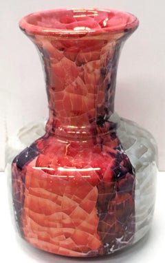 20th Century Spanish Craquelè Stonware Glazed Vase, Red, Pinks and Greys