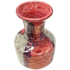 20th Century Spanish Craquelè Stonware Glazed Vase, Red, Pinks and Greys