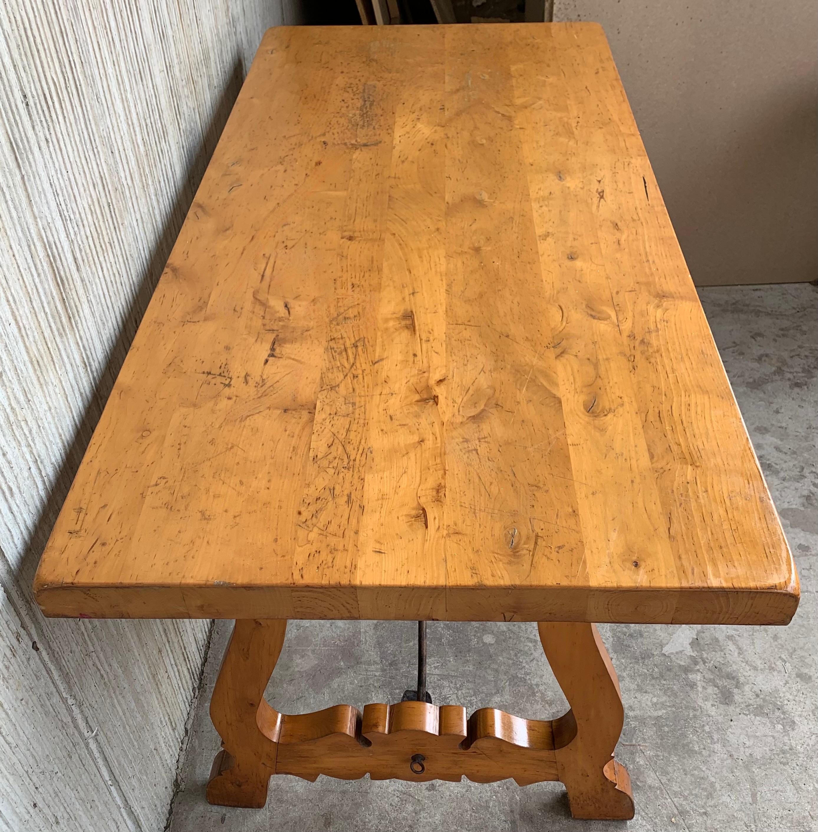 Early 20th Century 20th Century Spanish Cyprees Lyre Legs Trestle Dining Farm Table For Sale