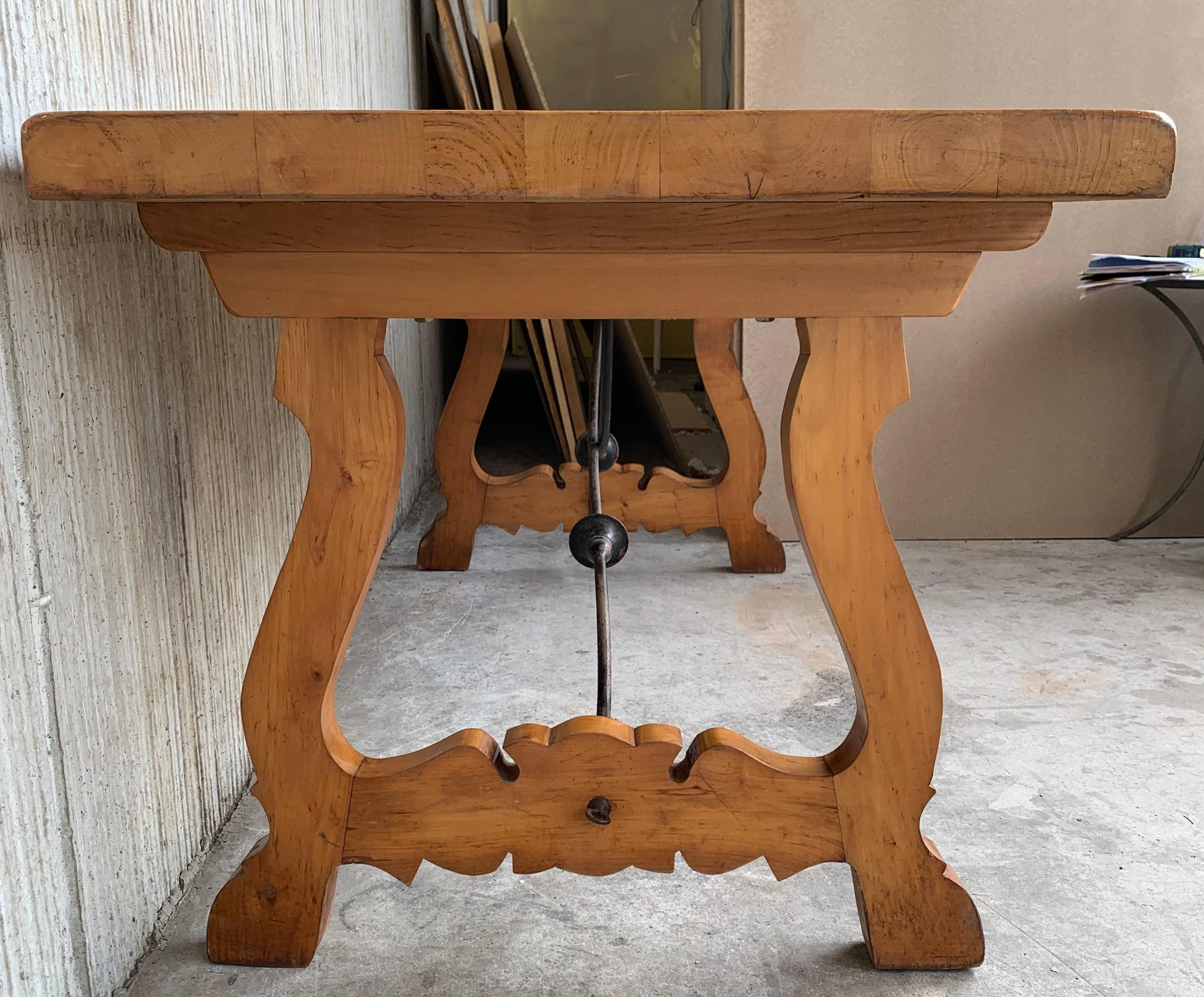 20th Century Spanish Cyprees Lyre Legs Trestle Dining Farm Table For Sale 2