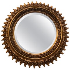 20th Century Spanish Giltwood Sunburst Mirror Double Layered Leaf Frame