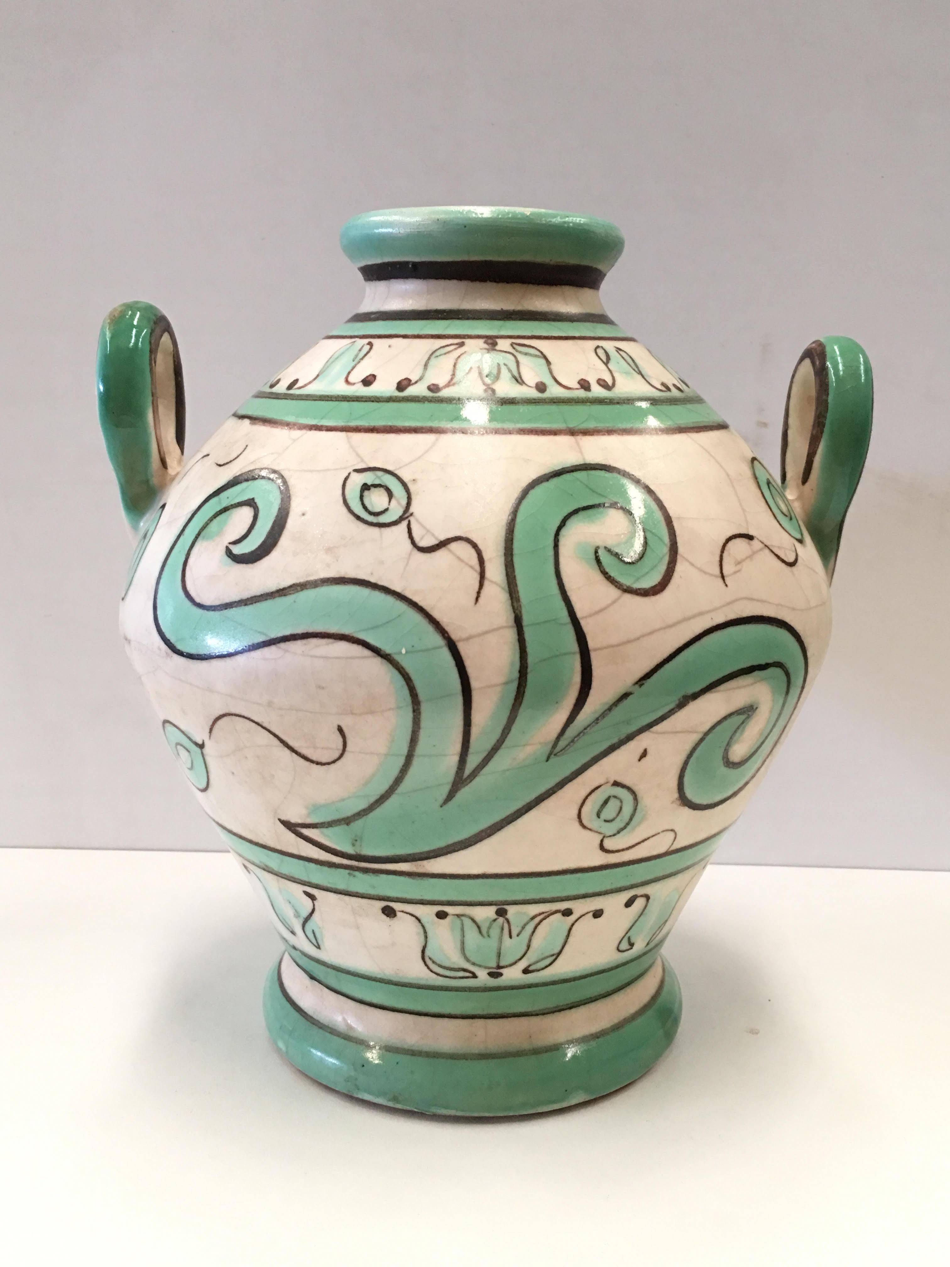 Spanish Colonial 20th Century Spanish Glazed Cruche, Urn with Two Handles