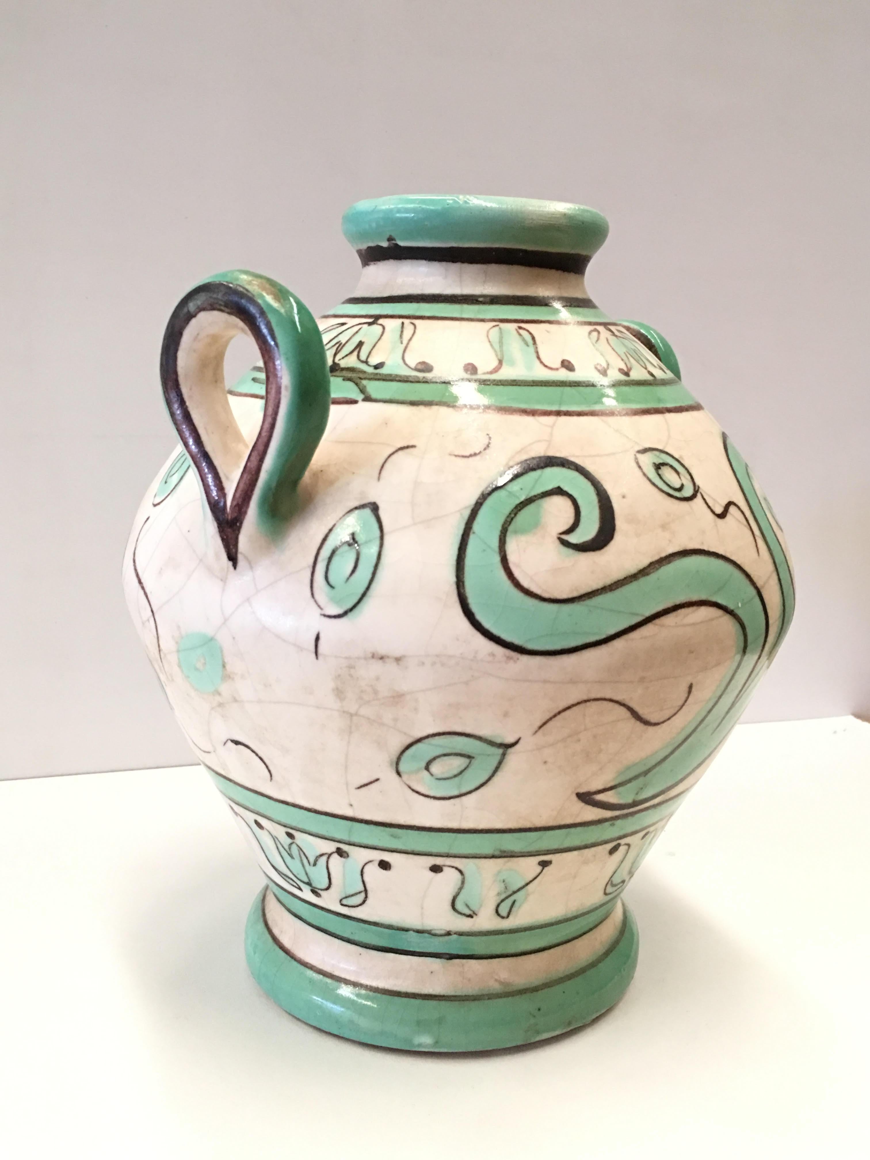 Ceramic 20th Century Spanish Glazed Cruche, Urn with Two Handles