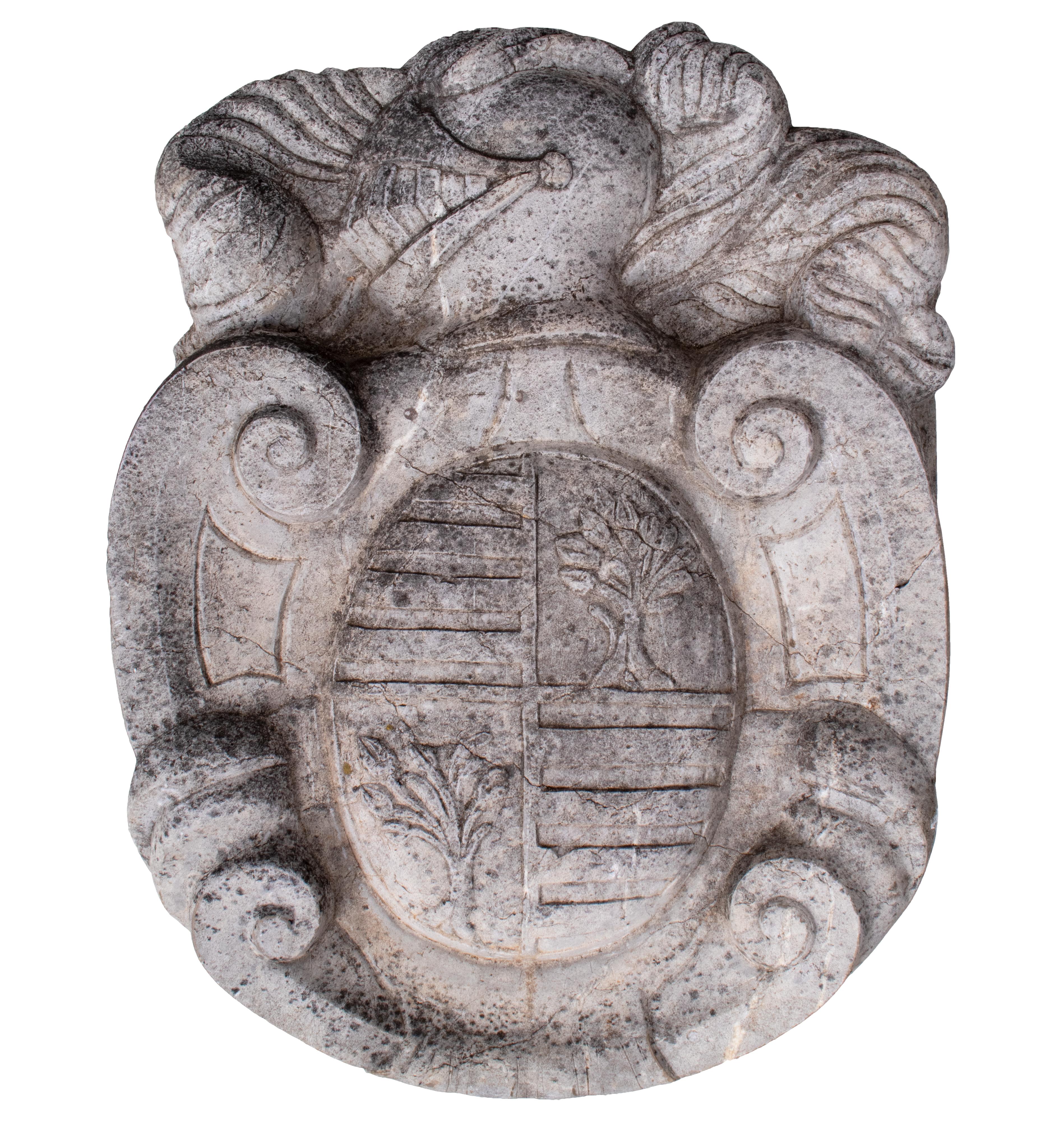 20th Century Spanish Hand Carved Stone Coat of Arms
