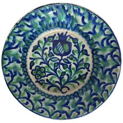 20th Century Spanish Hand Thrown Ribbed Blue-Green Glaze Studio Pottery Bowl