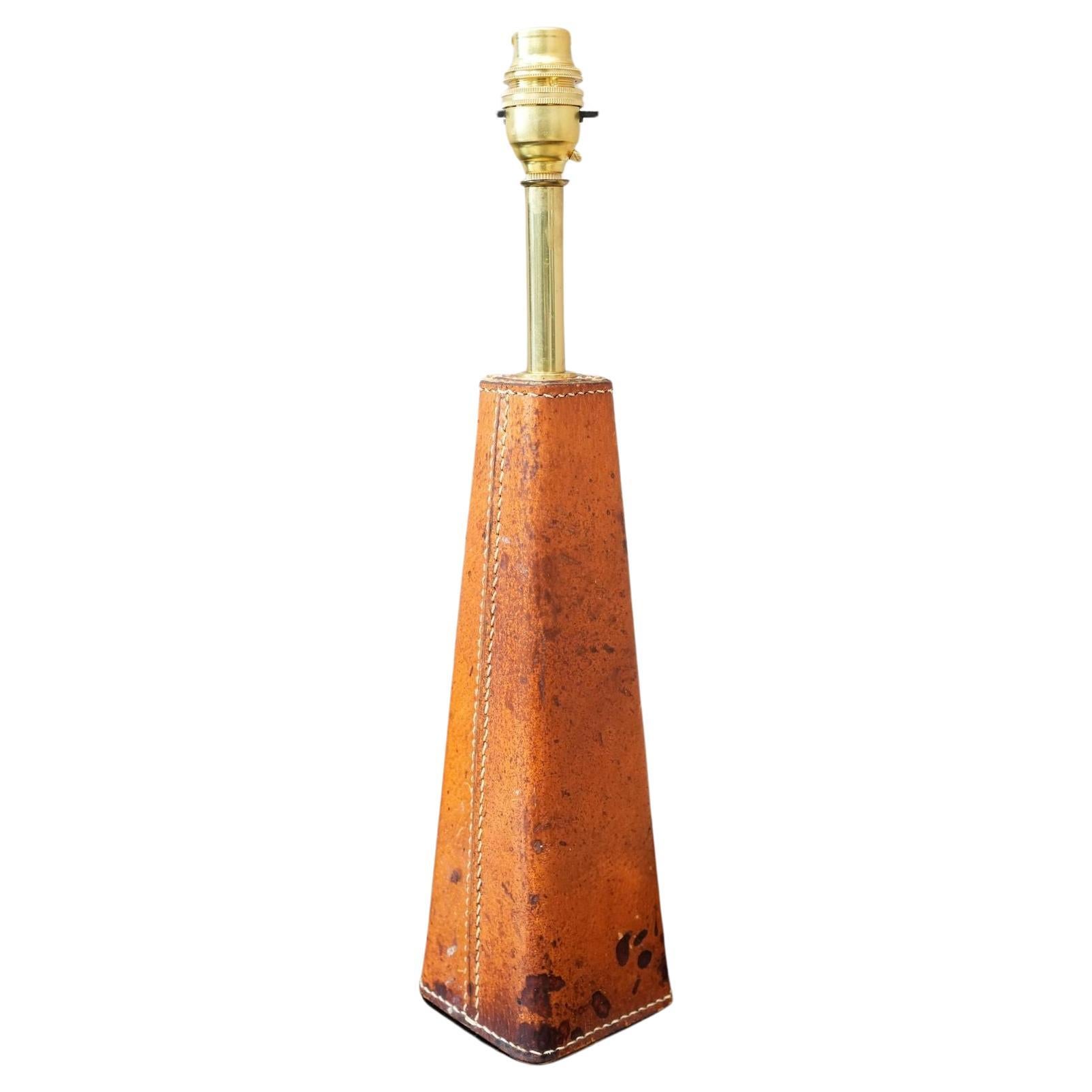 Lampe de table espagnole en cuir et laiton du 20e siècle No 2