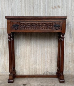 20th Century Spanish Little Console Table with One Drawer and Turned Legs