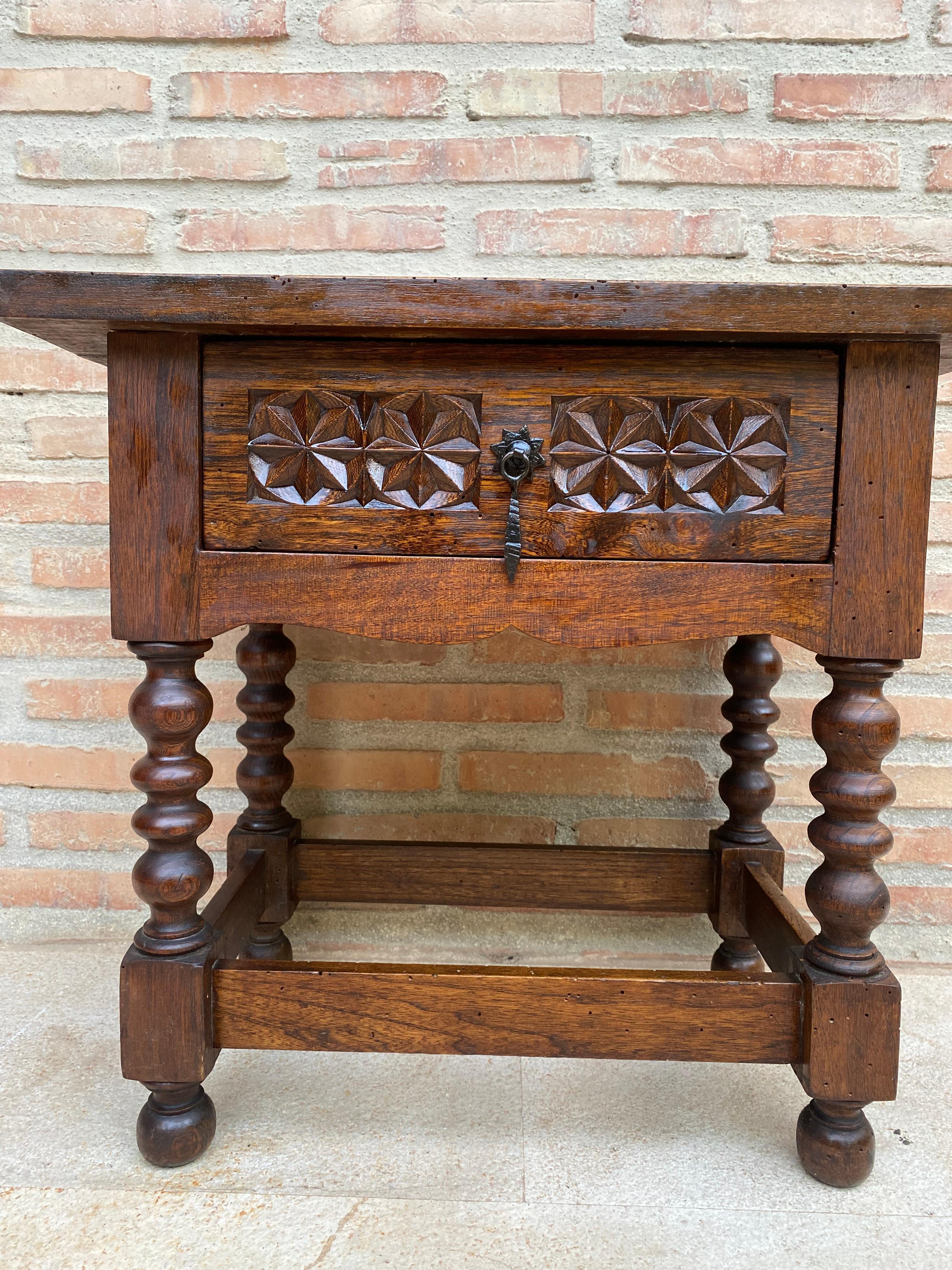 20th Century Spanish Nightstand Carved Drawer and Iron Hardware, 1890s In Good Condition For Sale In Miami, FL