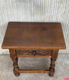 20th Century Spanish Nightstand or Bedside with Carved Drawer and Iron Hardware